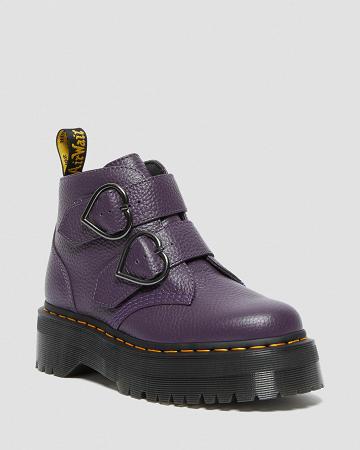 Purple Women's Dr Martens Devon Heart Leather Platform Boots | CA 236AHK